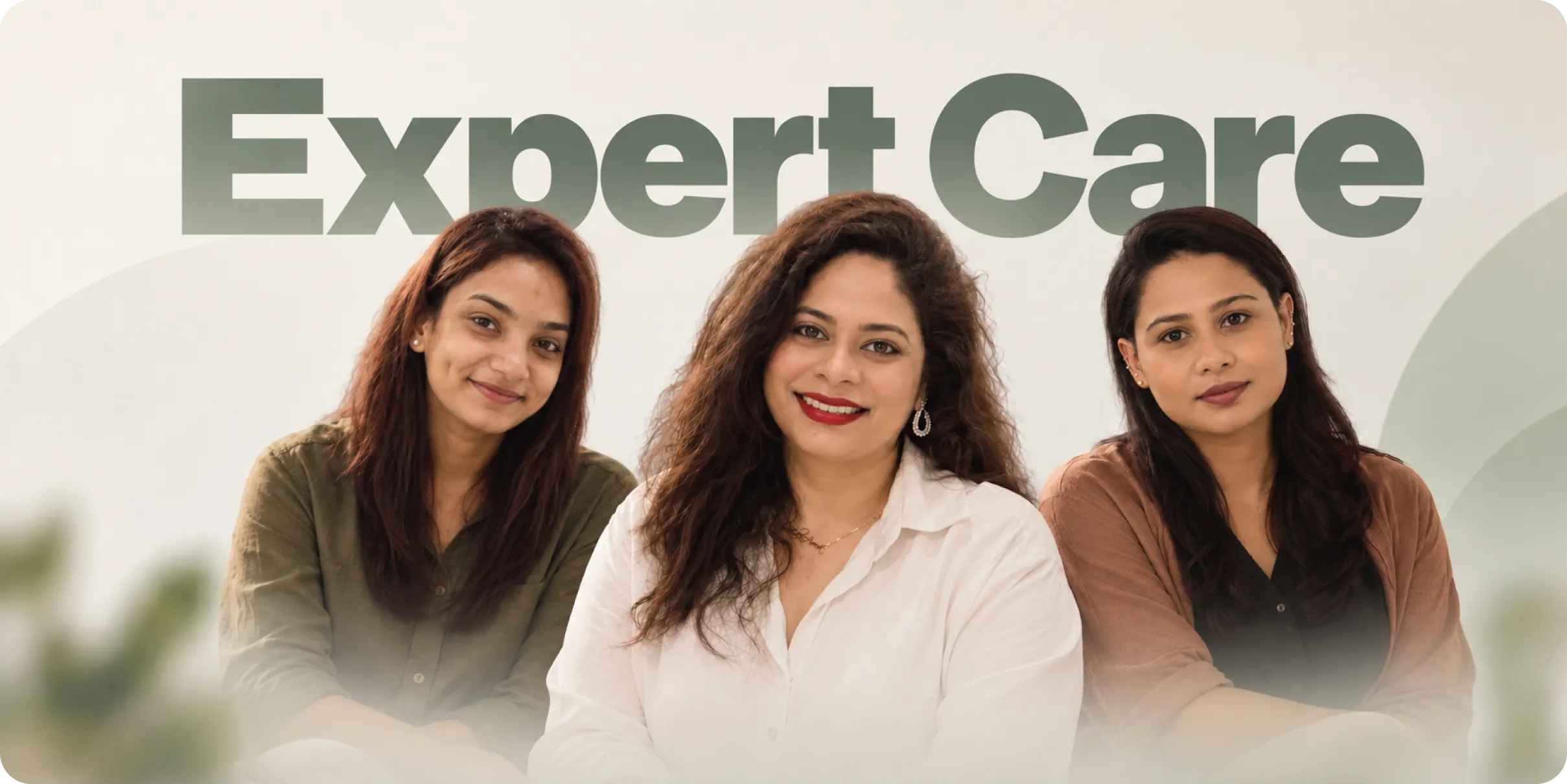 Three Arora Space therapists smiling together beneath the words “Expert Care”